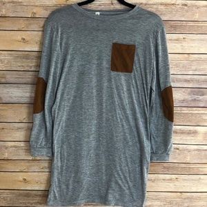 Yishangya Thin Grey Top Longsleeve w/Brown pocket